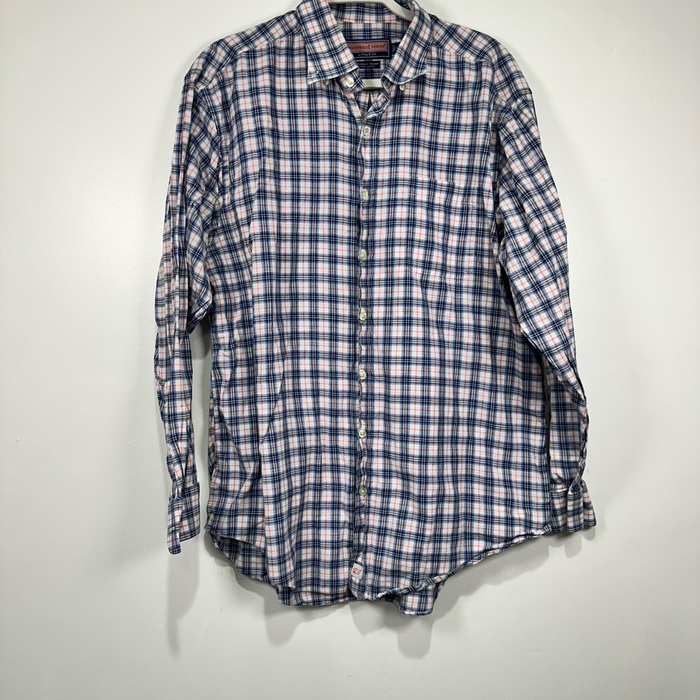 Vineyard Vines Mens‎ Long Sleeve Button Down Murray Blue and Pink Plaid Shirt L